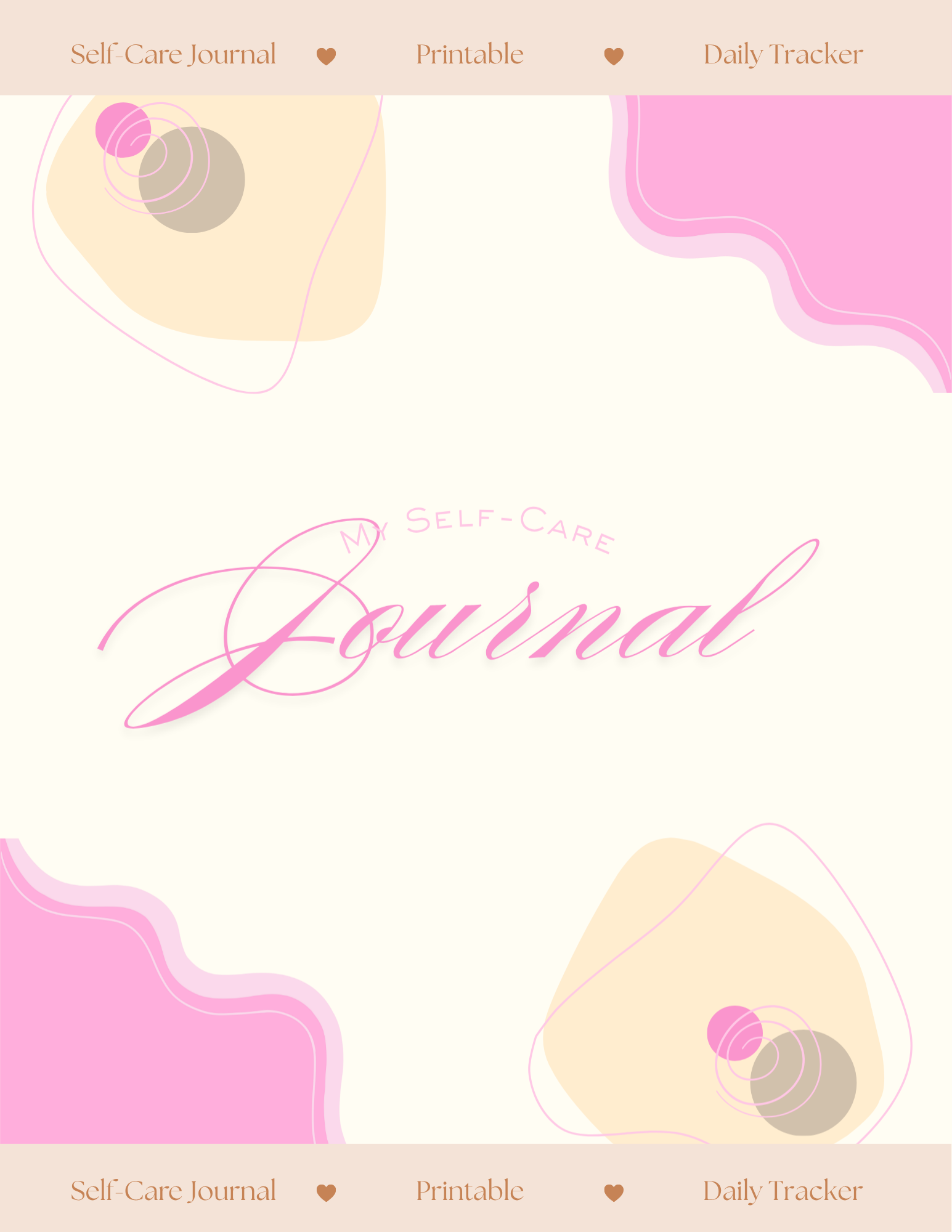 Cover of a self-care journal with abstract shapes and 'Self-Care Journal' text by Elv X Beauty 