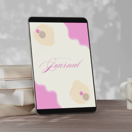 video of a self-care journal with abstract shapes and 'Self-Care Journal' text by Elv X Beauty 